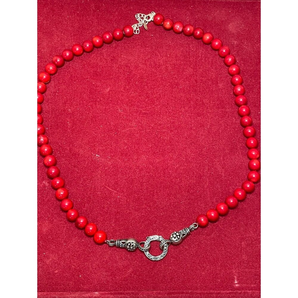1960s 925 BC Sterling Silver Red Coral Beaded Necklace-Vintage - Picture 4 of 8